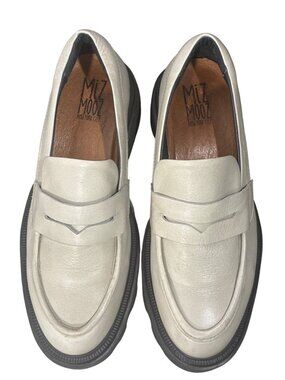 Miz Mooz Womens Chunky Platform Loafers Cream Leather Slip-On Shoes EU 37